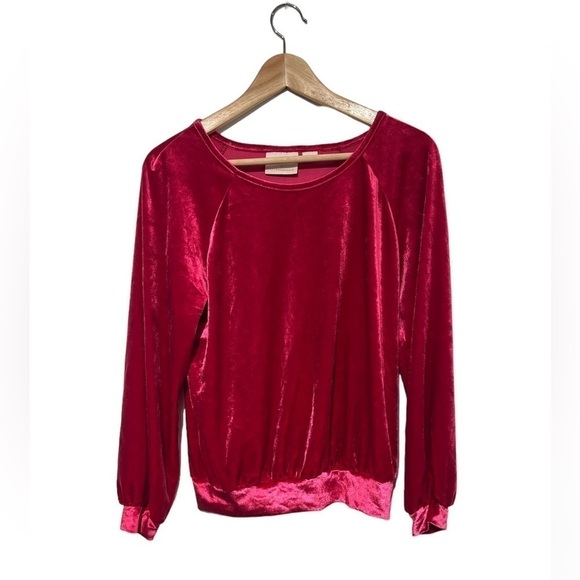 Maeve Candace long sleeve velvet top in hot pink - size extra small - Picture 2 of 7